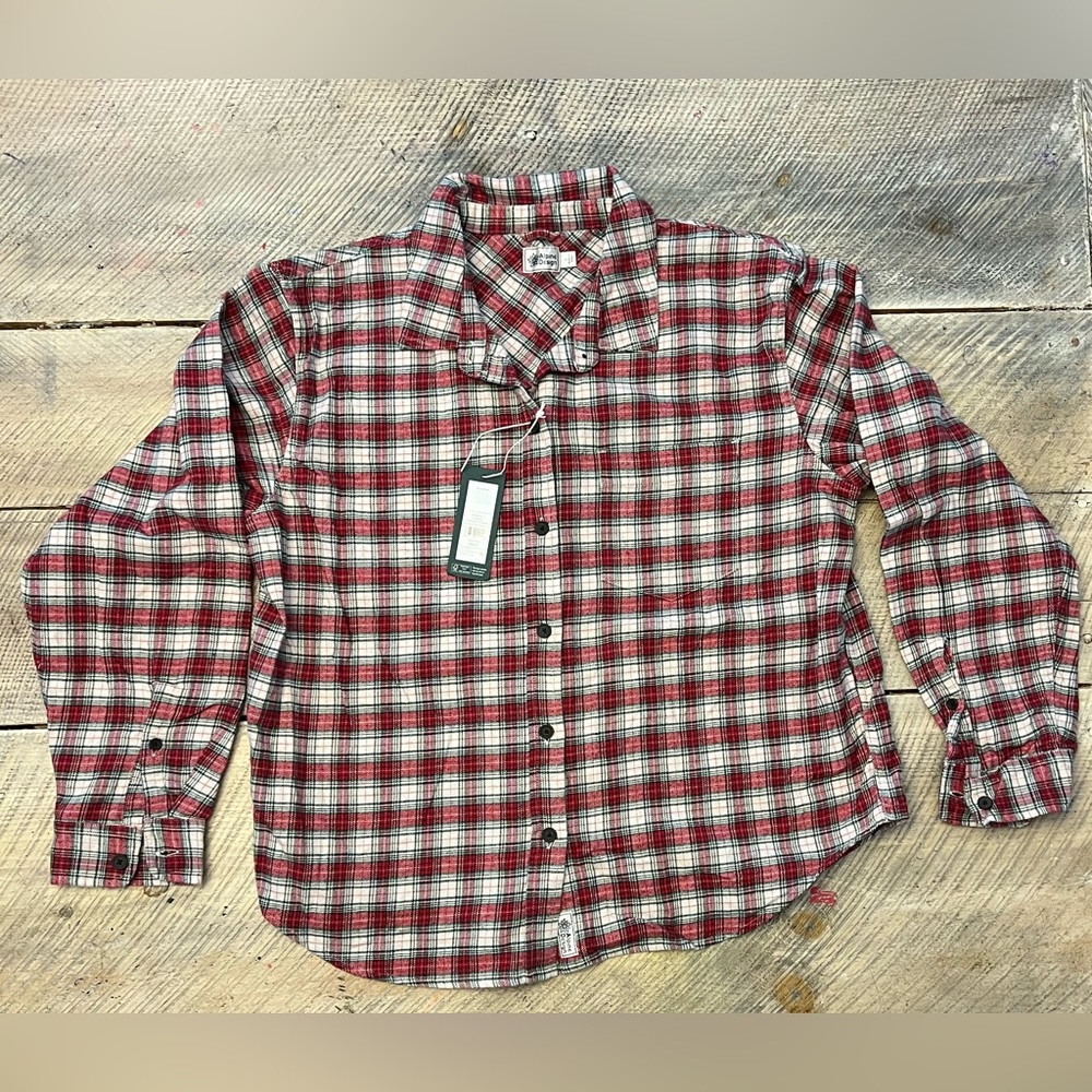 Alpine Design‎ Flannel Shirt Women Large Red Cream Plaid NEW Midweight